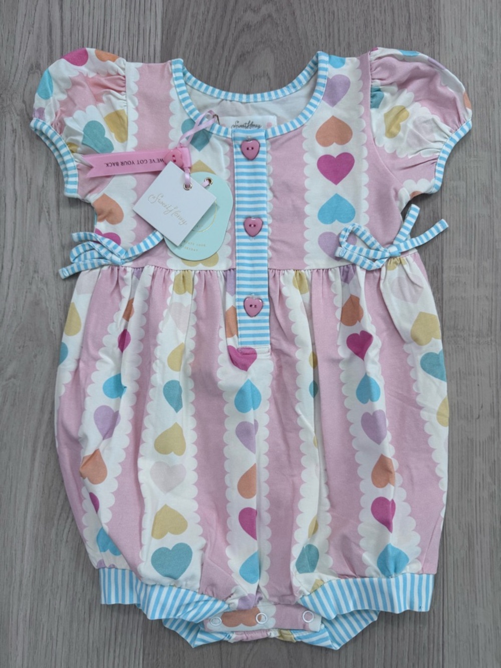 Sweethoney Pink Heart Stripe Baby Romper